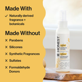 The Honest Company bottle label detail highlighting natural ingredients and safety