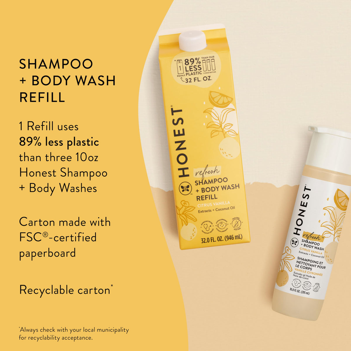 The Honest Company refill carton pouring into bottle for easy, less-waste refill