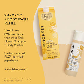 The Honest Company refill carton pouring into bottle for easy, less-waste refill