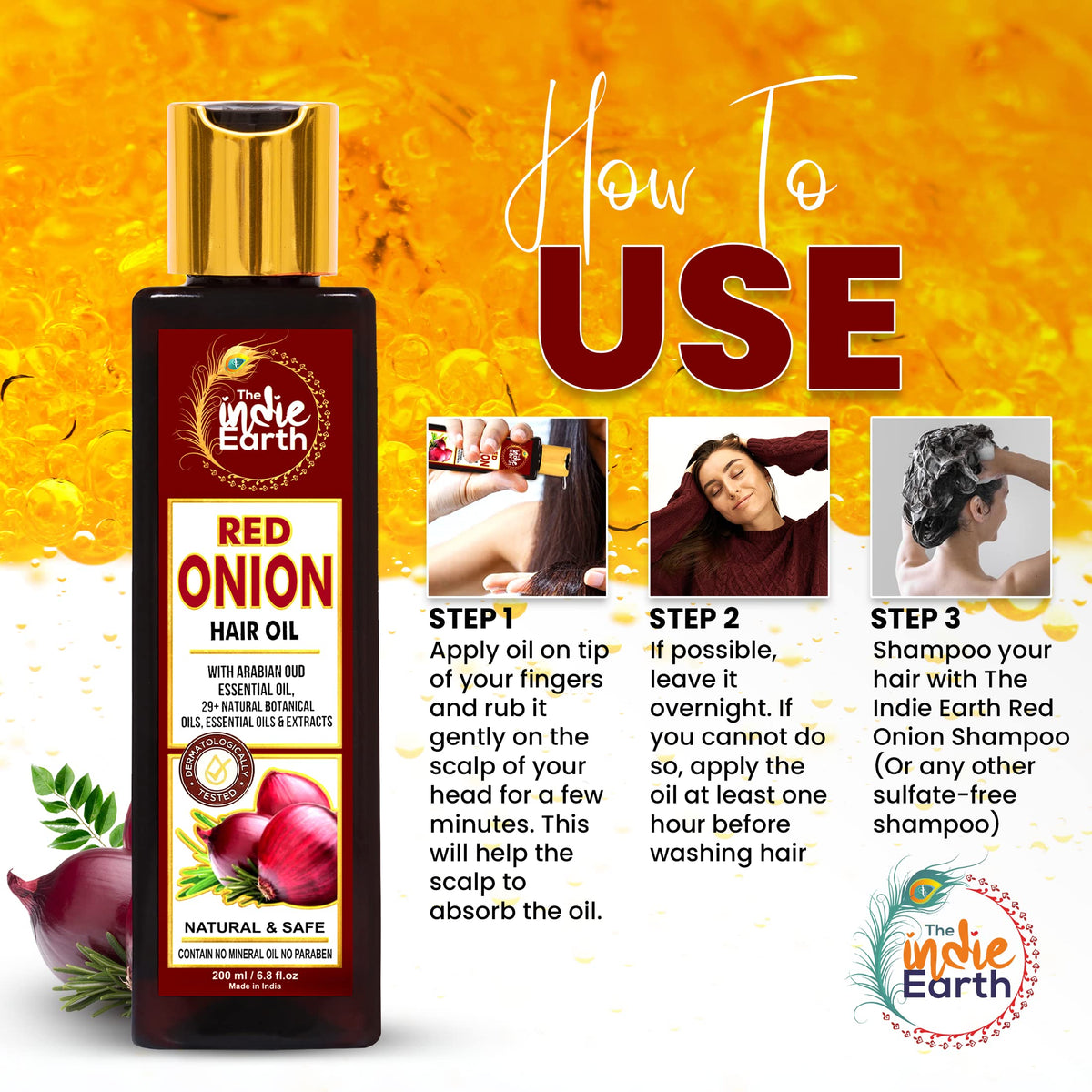 The Indie Earth oil on a bathroom shelf suggesting daily hair care routine