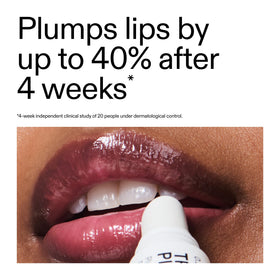 The INKEY List balm applied on lips showing sheer pink tint and visibly smoother appearance benefit