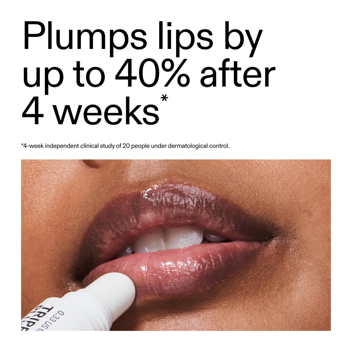 The INKEY List applied on lips demonstrating subtle mocha tint and fuller-looking benefit