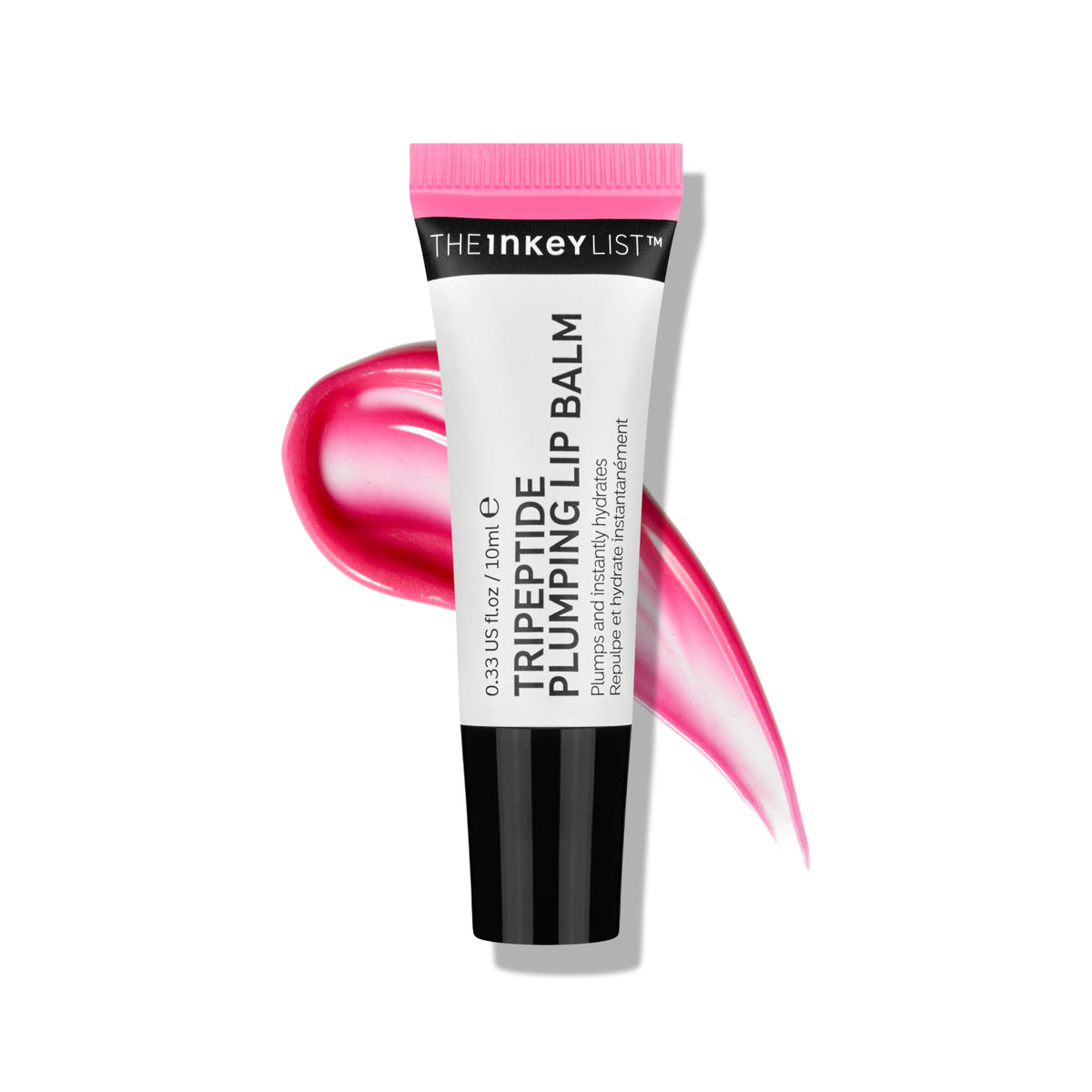 The INKEY List front packaging showing 10ml tinted plumping balm and easy-to-read label benefit