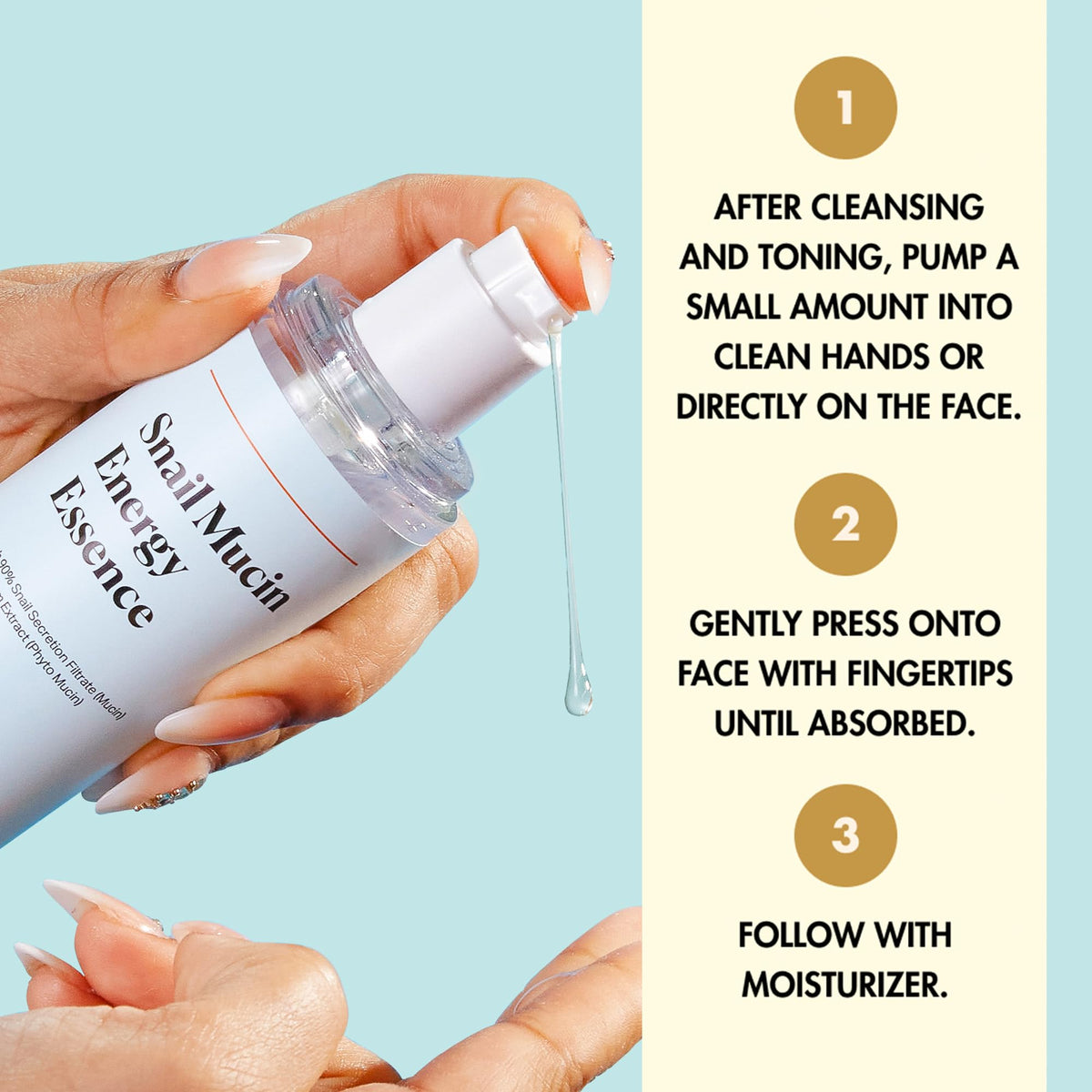 The Klog essence applied in a skincare routine, demonstrating morning and night use