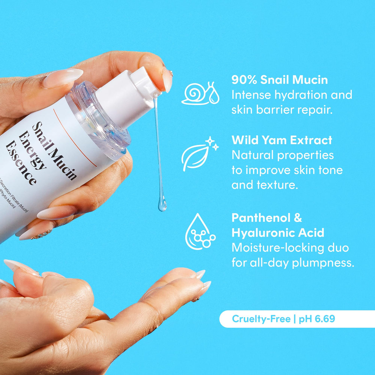 The Klog essence being poured onto fingers, demonstrating easy layering benefit