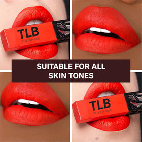 The Lip Bar doe-foot applicator loaded with Boy Trouble for smooth one-swipe application