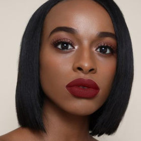 The Lip Bar Brickhouse lifestyle model wear showing flattering everyday soft brown
