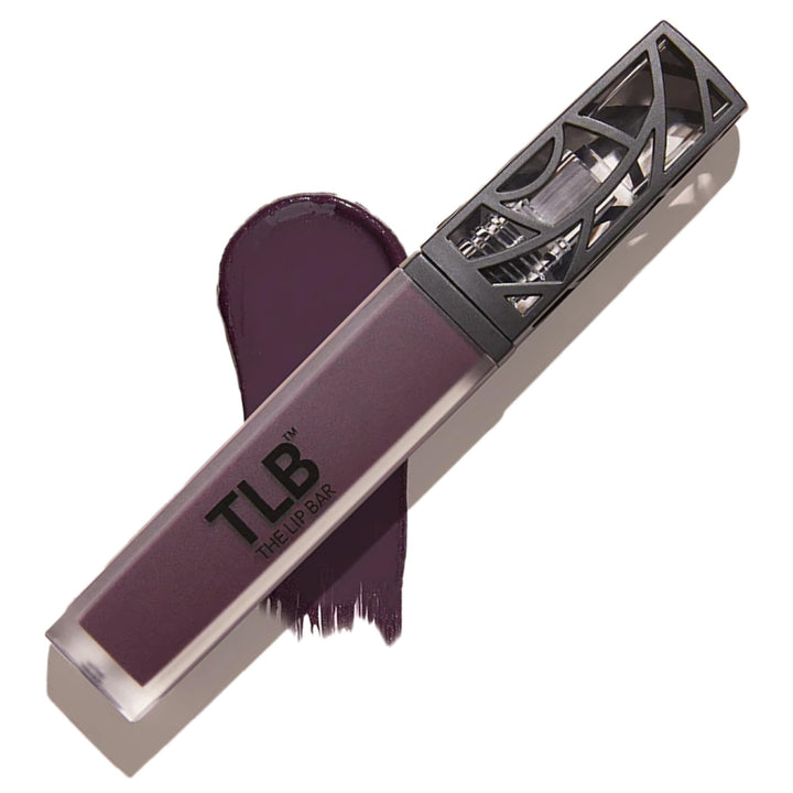The Lip Bar front packaging showing bold deep eggplant shade benefit impact