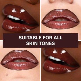 The Lip Bar Flyy Girl swatch on arm illustrating sheer brown shine