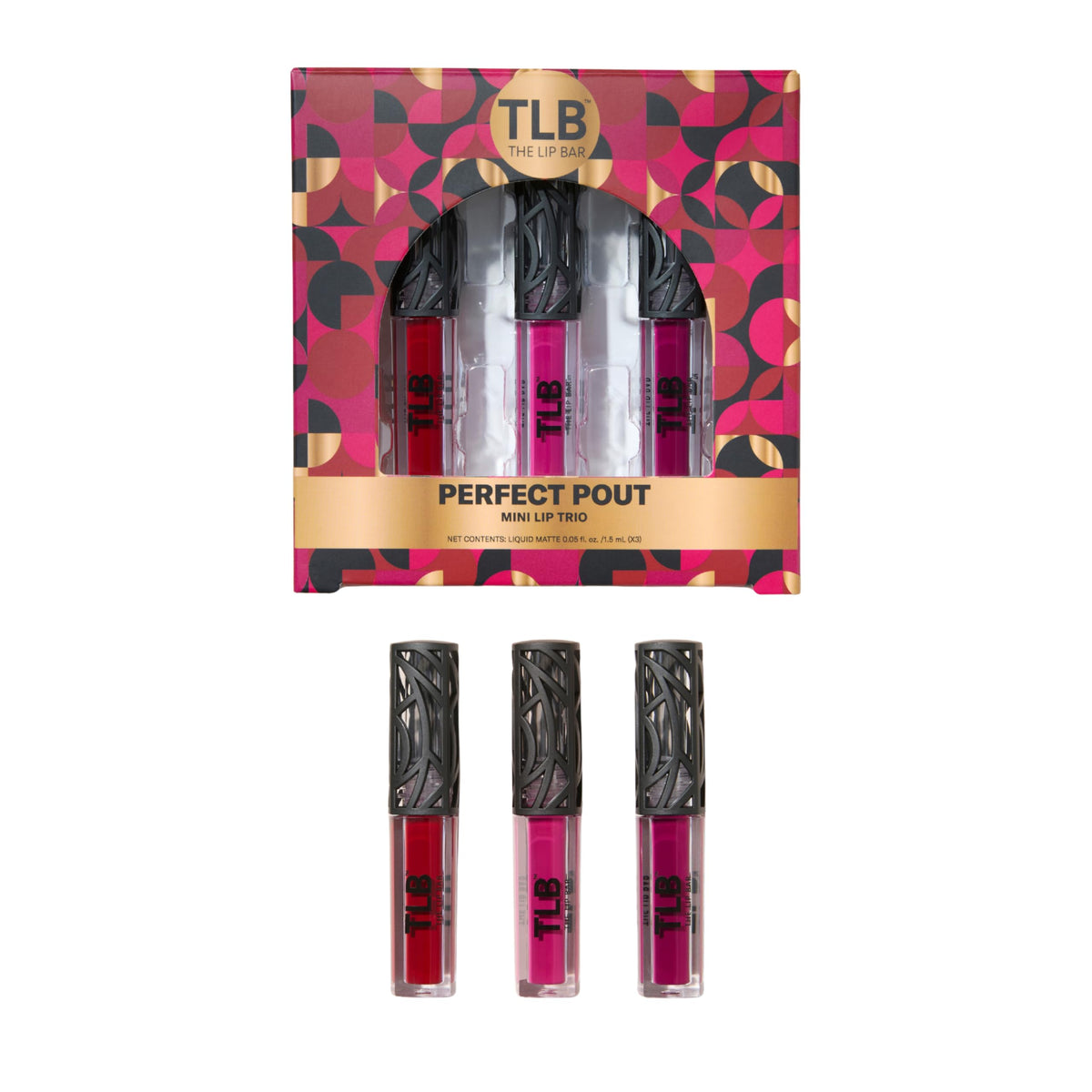 The Lip Bar front packaging showing three mini tubes and gift box for easy gifting