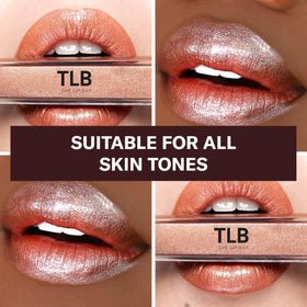 The Lip Bar gloss texture close-up highlighting shimmer and silky finish for hydration