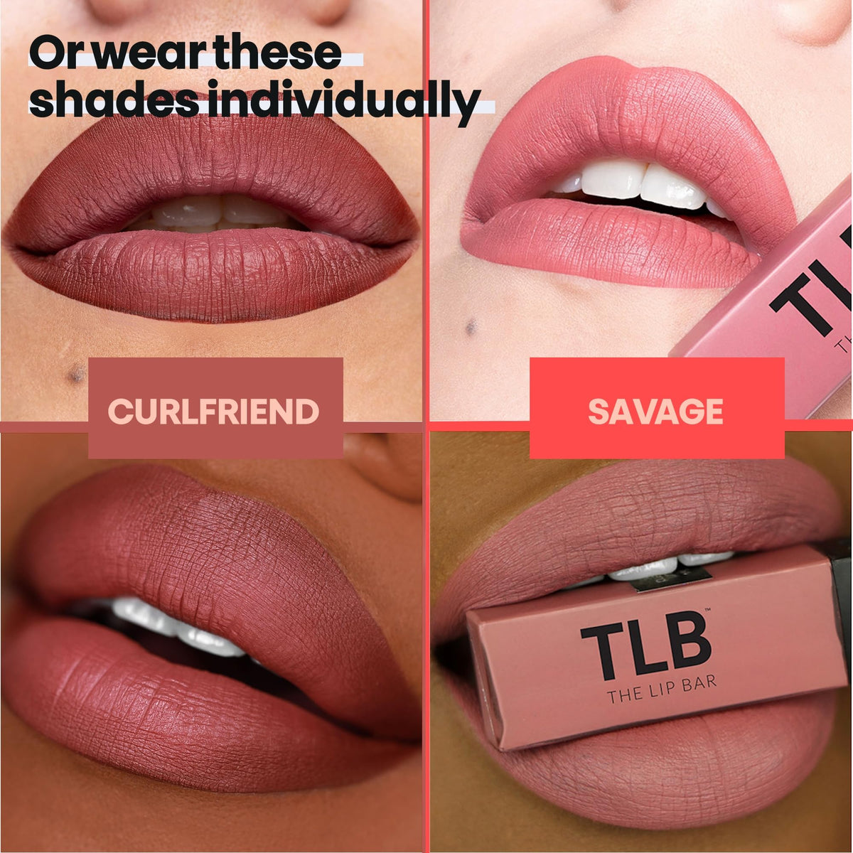 Model wearing The Lip Bar Curlfriend and Savage showing versatile daily looks