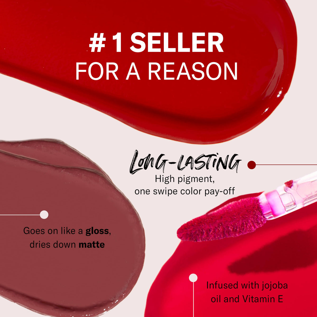 The Lip Bar texture swipe of liquid matte showing creamy finish and high pigment