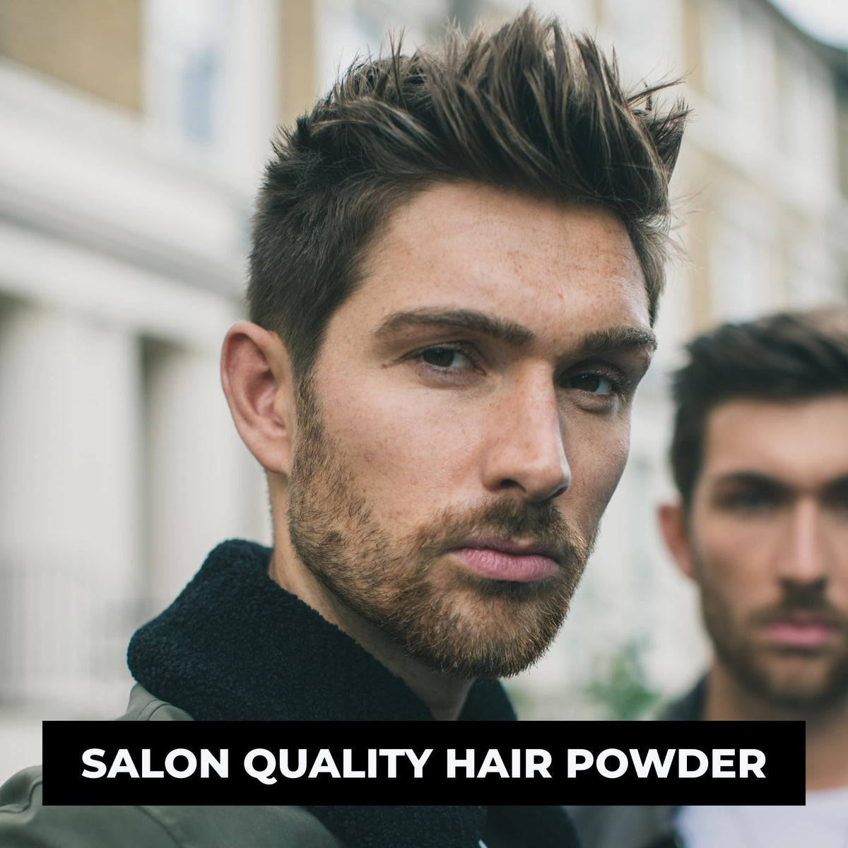 The London Grooming Company application sprinkle at roots demonstrating instant lift and fuller hair