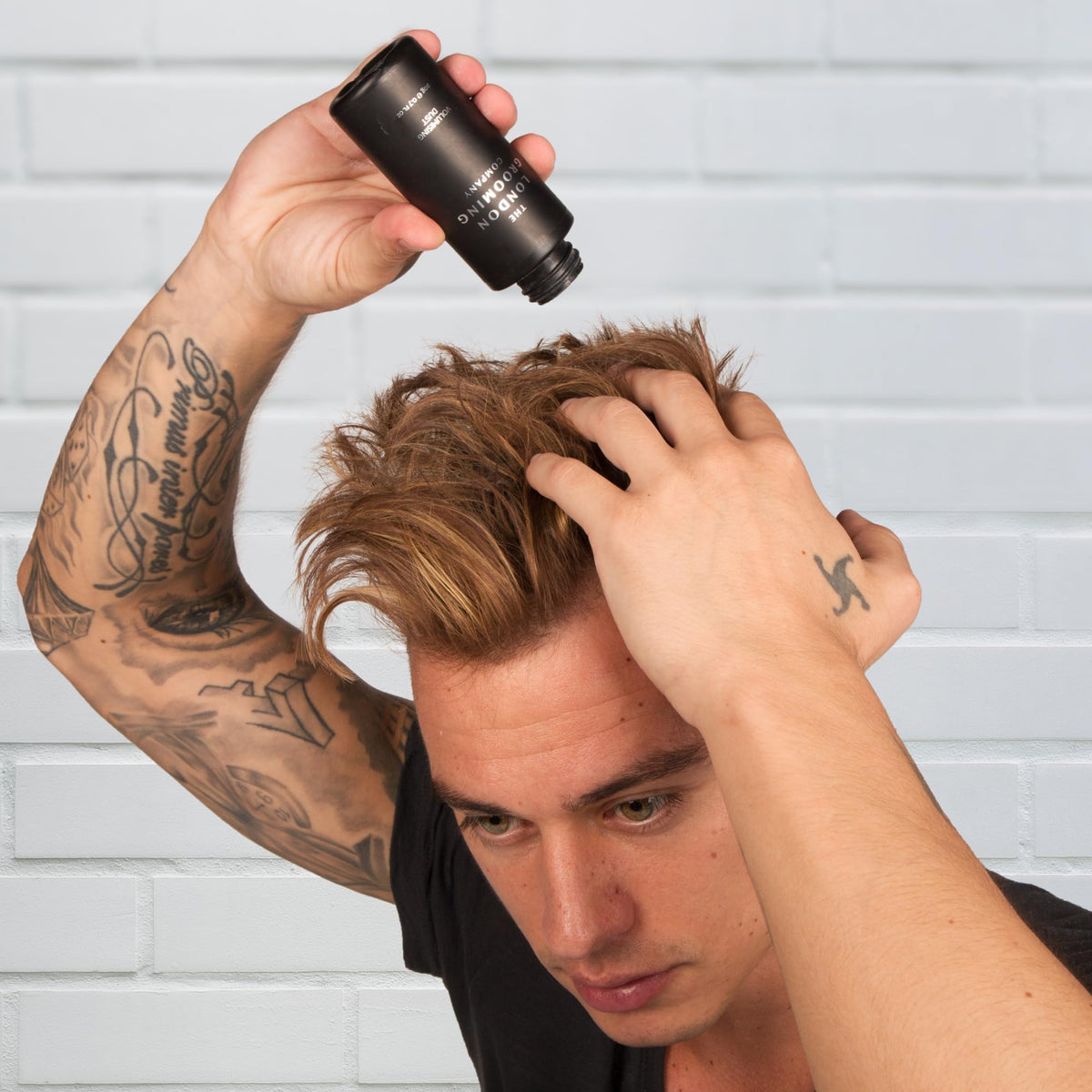 The London Grooming Company label and ingredients detail showing alcohol-free, paraben-free formula