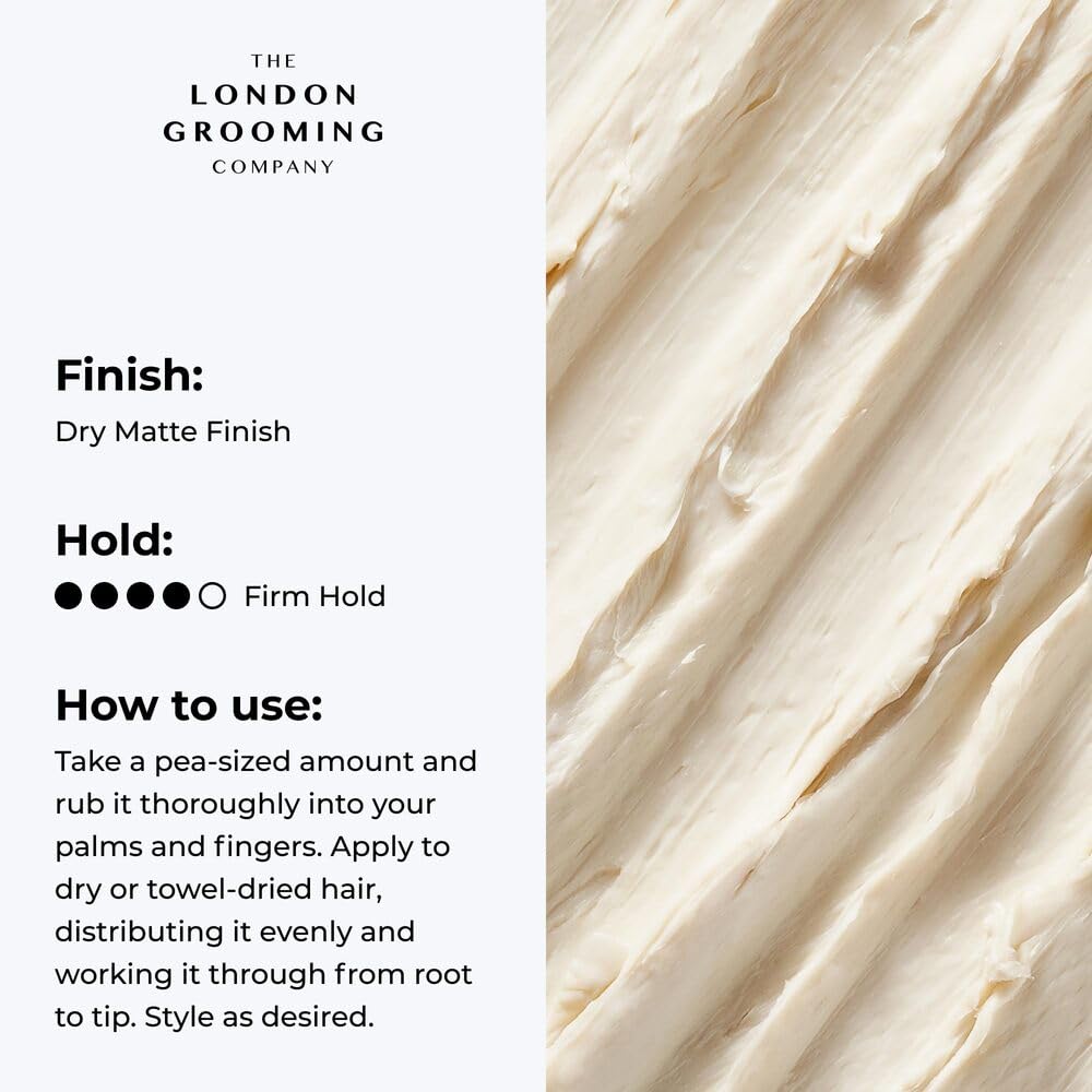 The London Grooming Company open jar close-up revealing clay texture for strong matte hold
