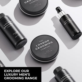 The London Grooming Company jar next to a coin showing 50ml compact travel-friendly size