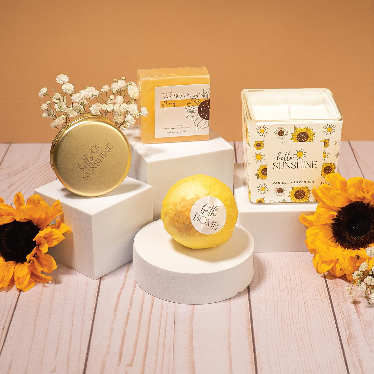 The Love Crate Co lavender bath bomb and honey soap displayed for soothing bath routines