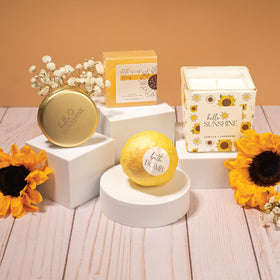 The Love Crate Co lavender bath bomb and honey soap displayed for soothing bath routines