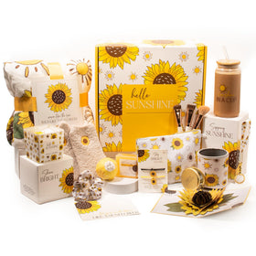 The Love Crate Co front packaging showing sunflower artwork and gift-ready wrap for easy gifting