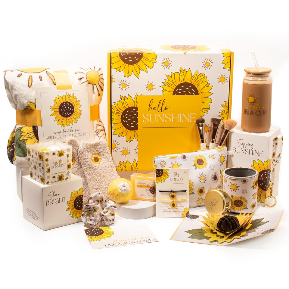 The Love Crate Co front packaging showing sunflower artwork and gift-ready wrap for easy gifting