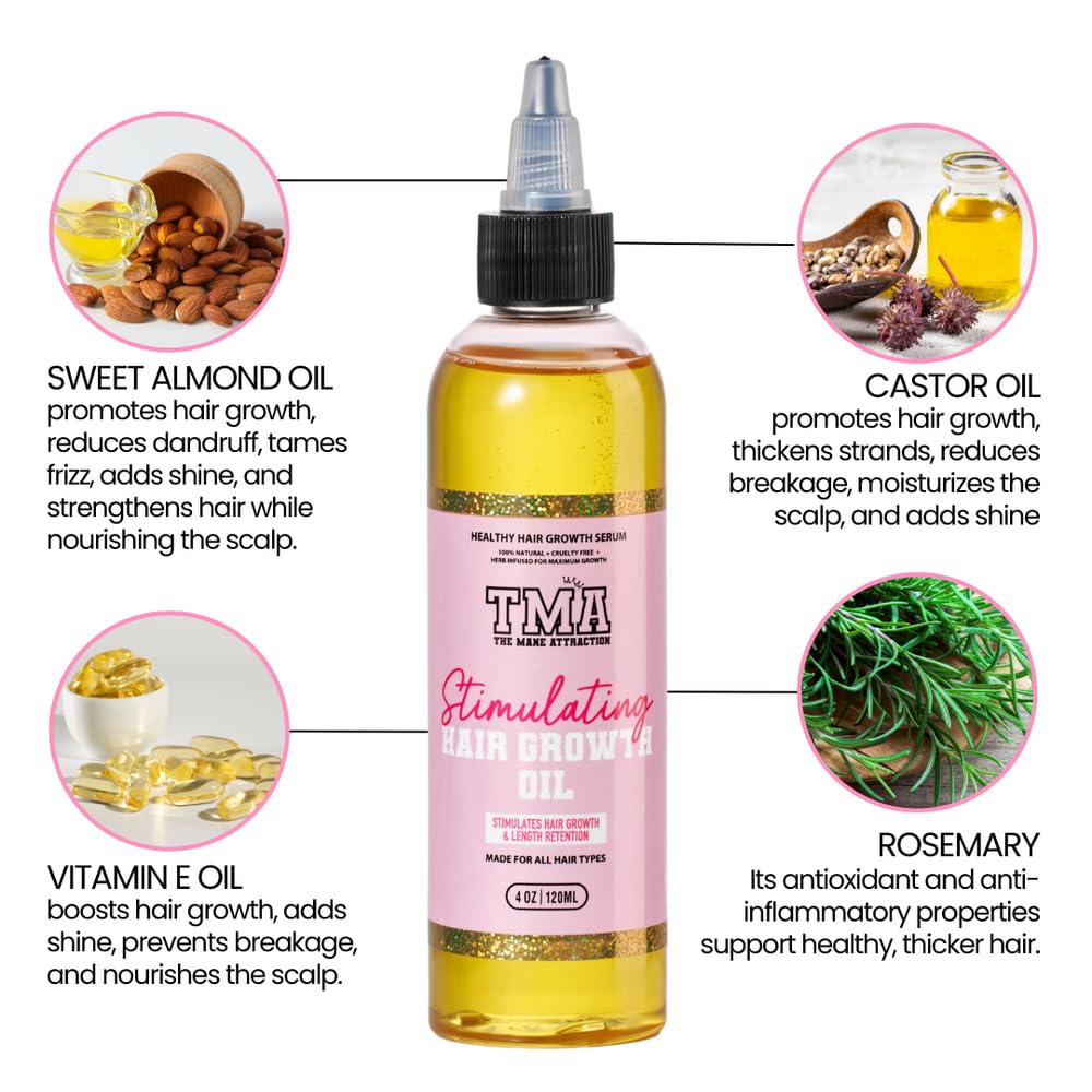 The Mane Attraction close-up of rosemary and castor oil bottle ingredients
