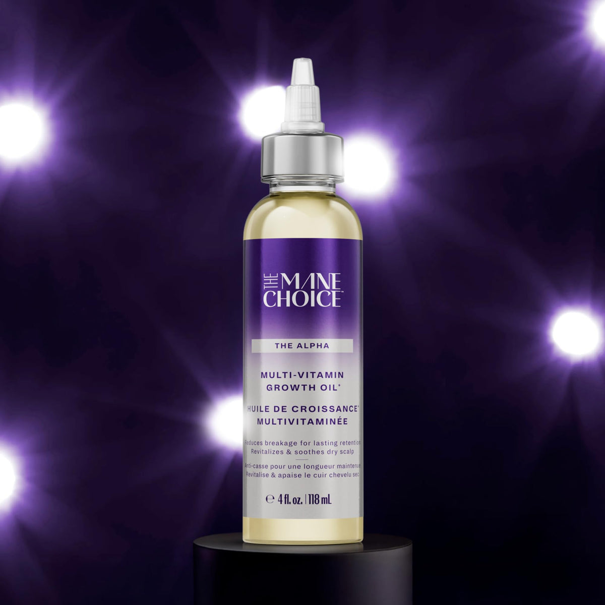 The Mane Choice bottle beside a ruler, showing 4 oz scale and travel-friendly size