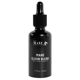 The Mane Solution front bottle shot showing elegant 50ml label and dropper benefit of clear dosing