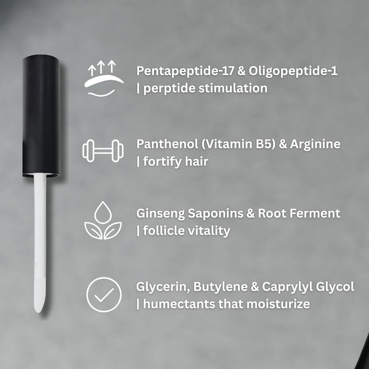 The Men Pen eyebrow serum texture close-up showing smooth, fast-absorbing formula