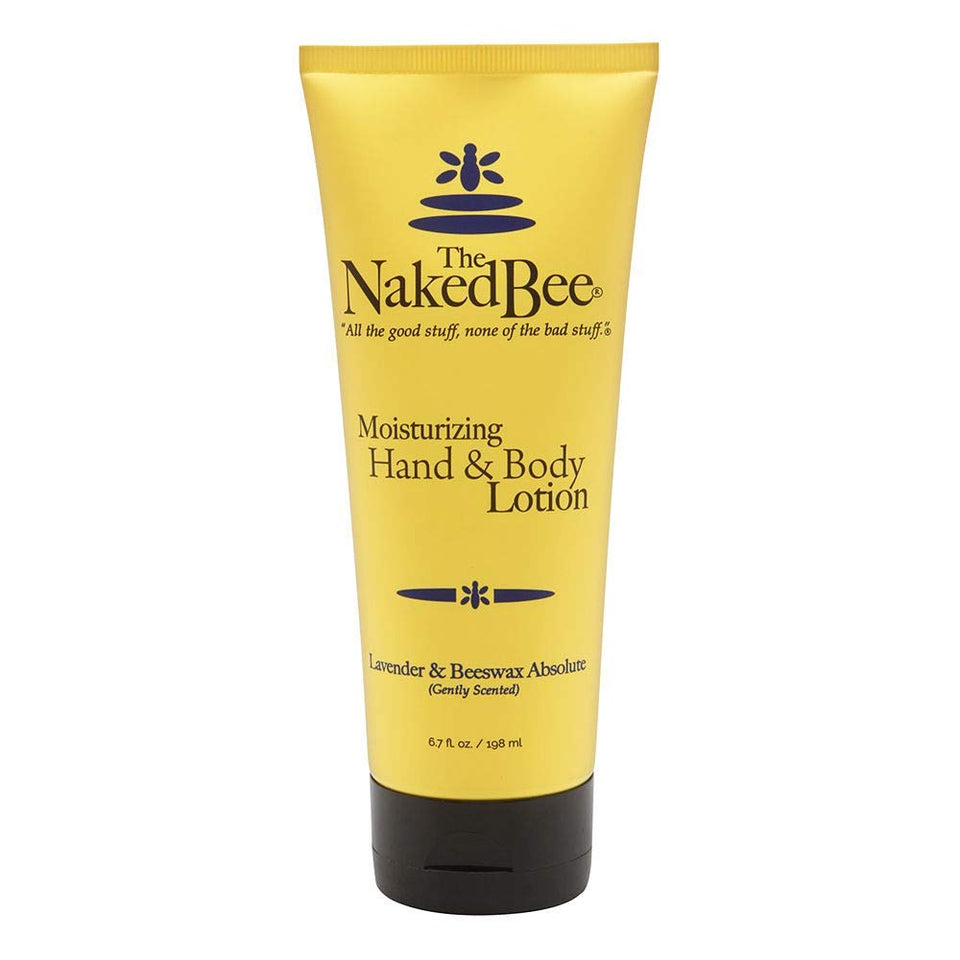 The Naked Bee front bottle showing lavender and beeswax scent benefits