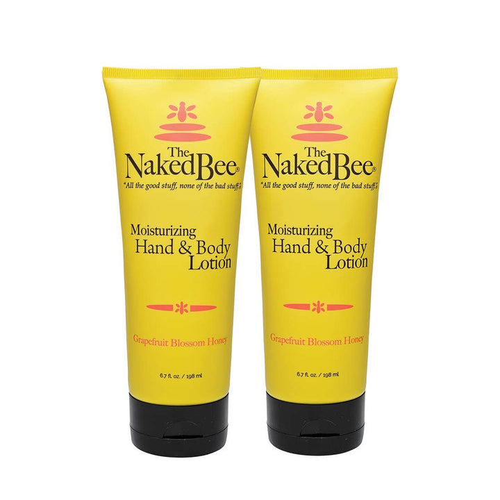 The Naked Bee front packaging showing two 6.7oz bottles and bright label benefit