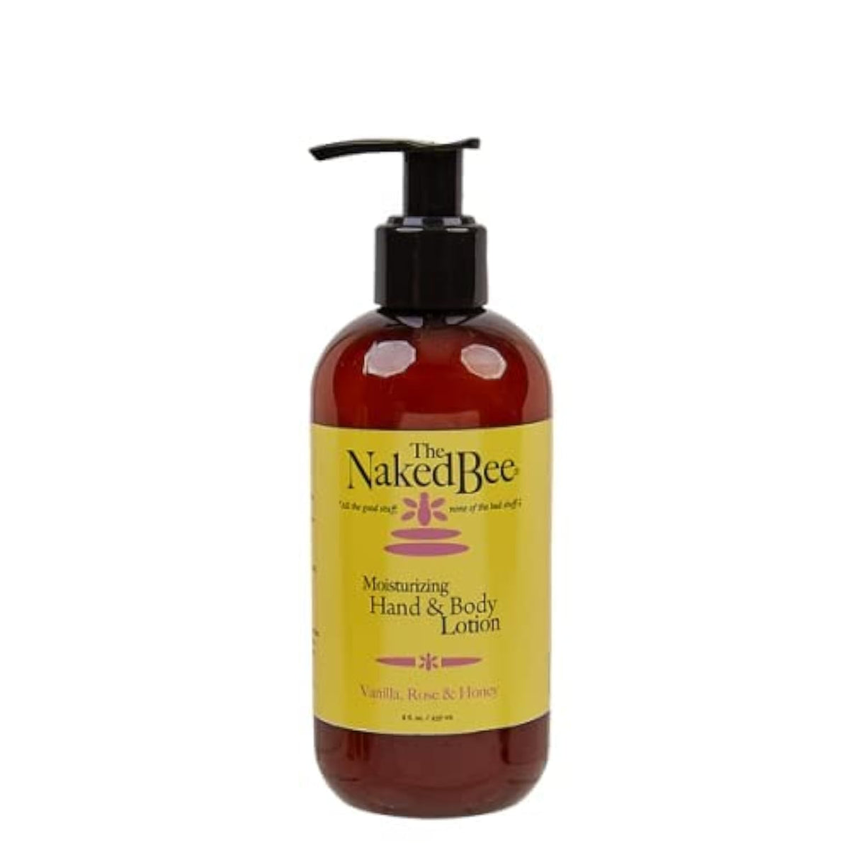 The Naked Bee front bottle showing Vanilla Rose & Honey label and benefits
