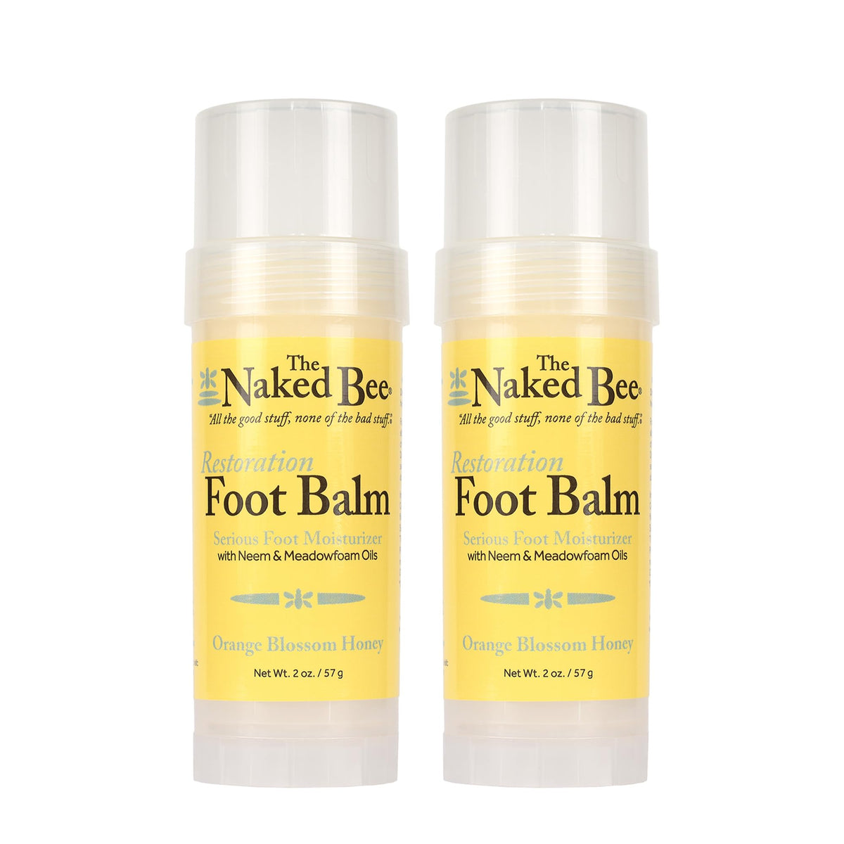 The Naked Bee front packaging showing two 2 oz balms and easy application benefit