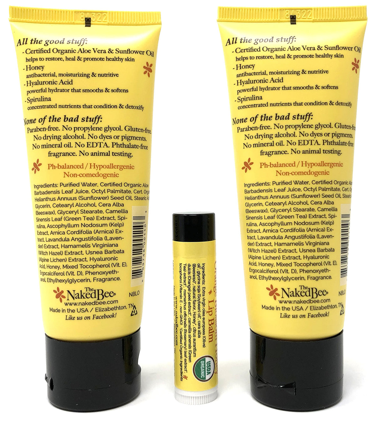 The Naked Bee lip balm close-up showing tube and texture, provides smooth protective moisture