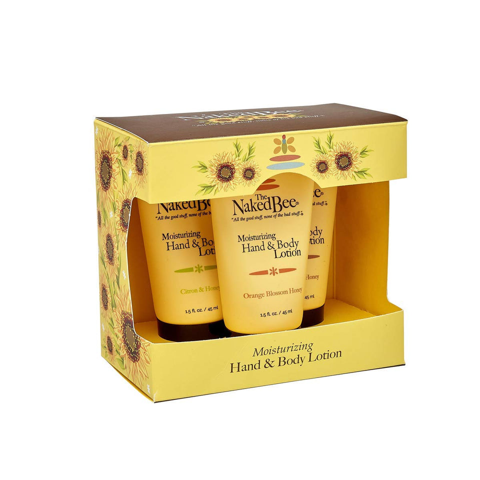 The Naked Bee three-pack front view showing convenient travel bottles and variety