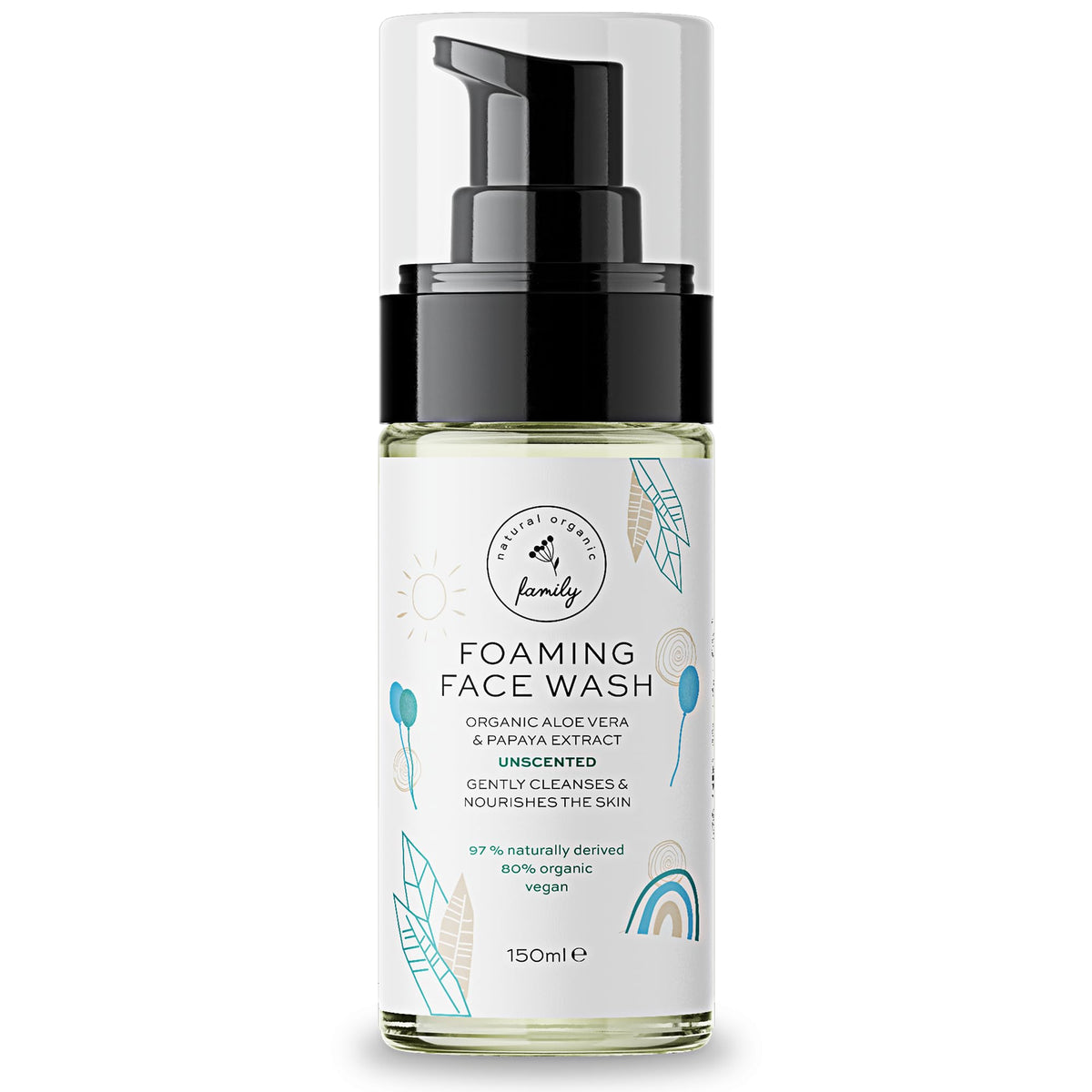 The Natural and Organic Family front packaging showing gentle unscented face wash benefit