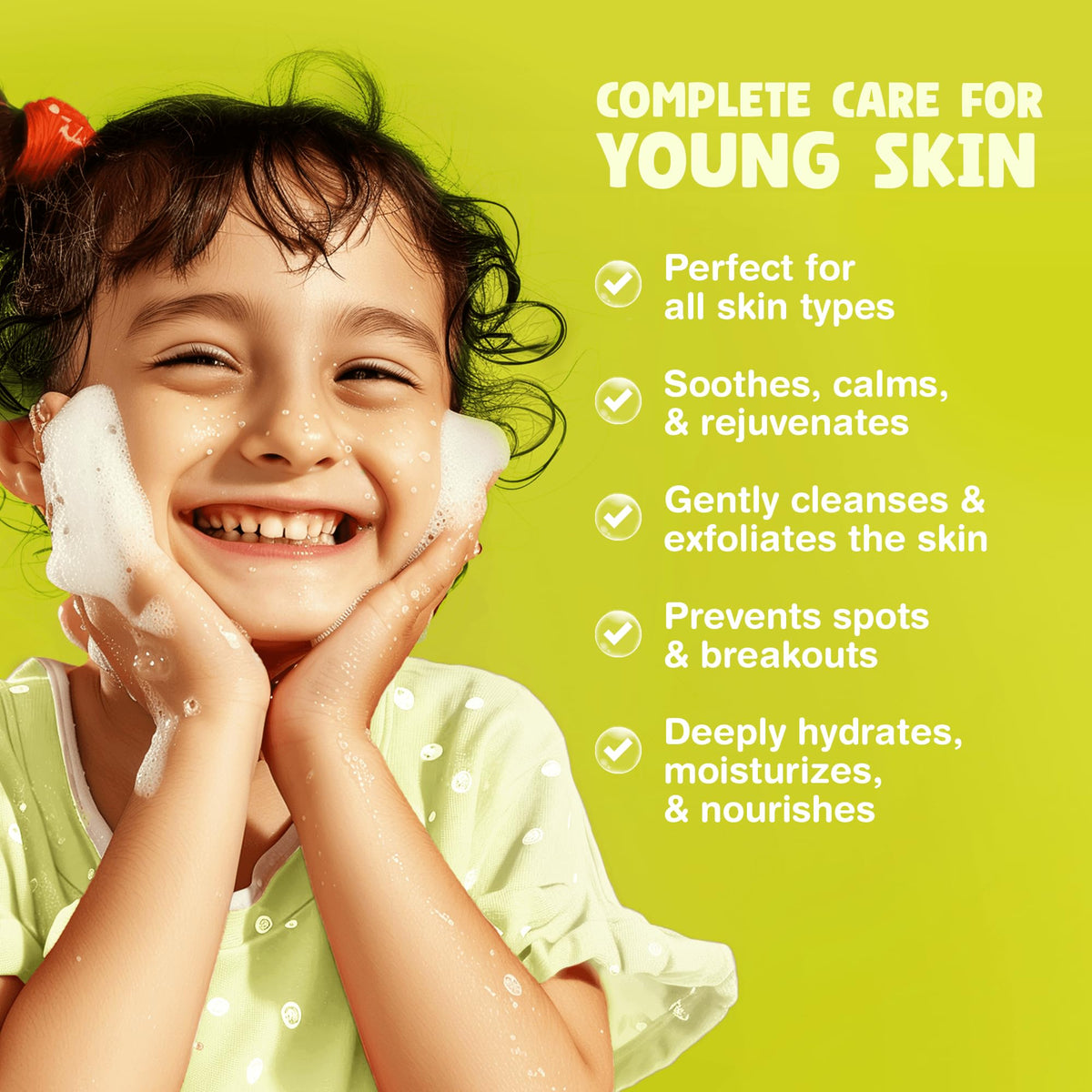 The Natural and Organic Family foam in hands demonstrating gentle cleansing for tweens