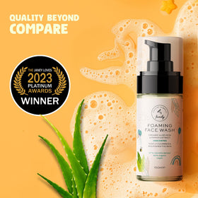 The Natural and Organic Family aloe vera leaf and product highlighting calming ingredient benefit