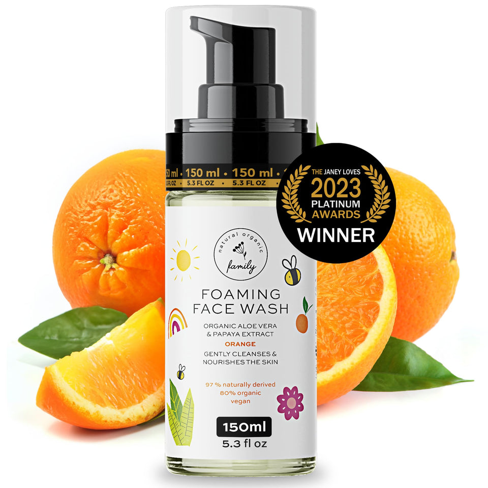 The Natural and Organic Family front bottle view showing gentle organic cleanser