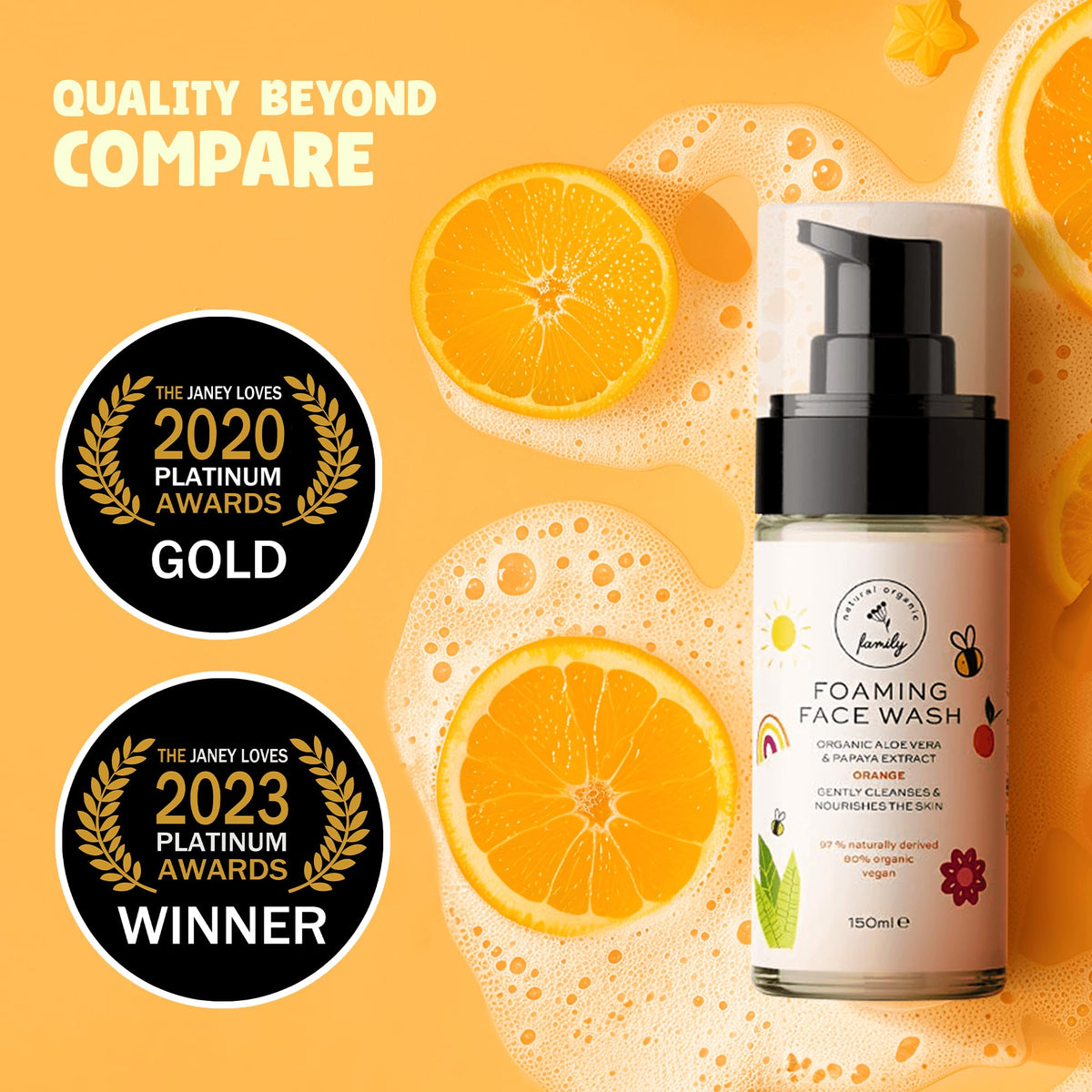 The Natural and Organic Family orange oil ingredient shot implying fresh scent
