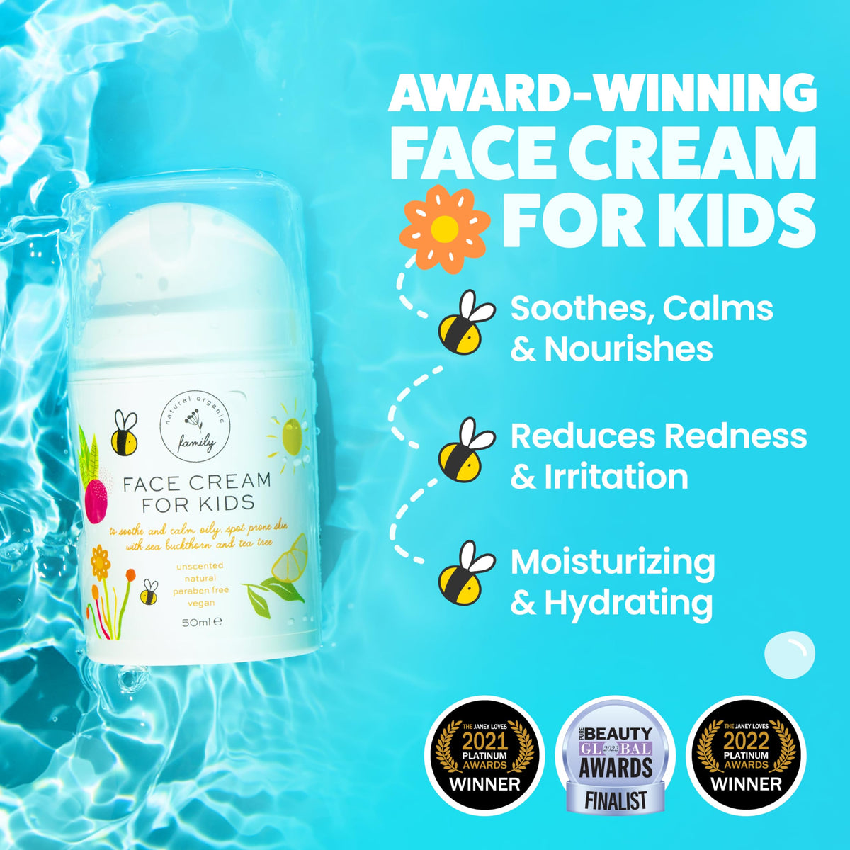 The Natural and Organic Family open jar close-up showing smooth texture and gentle hydration