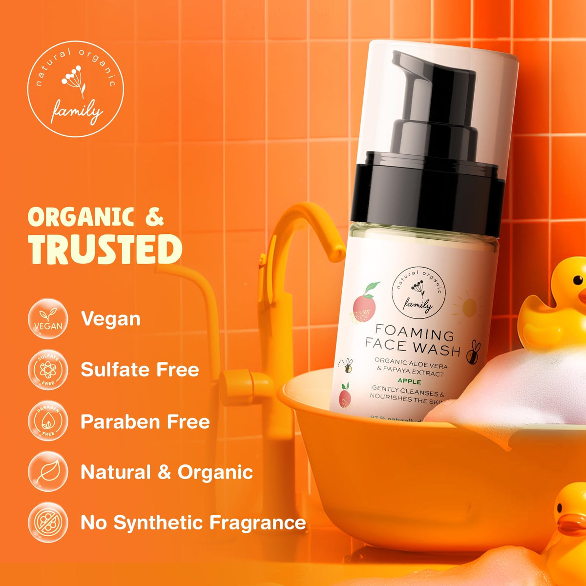 The Natural and Organic Family pump dispensing soft foam for easy, mess-free application