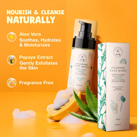 The Natural and Organic Family foam texture close-up showing soft lather for gentle cleanse benefit