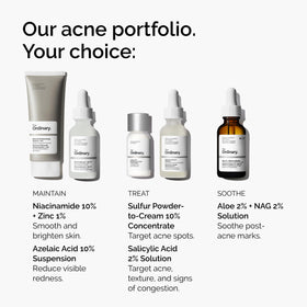 The Ordinary bottle staged in bathroom routine showing soothing results