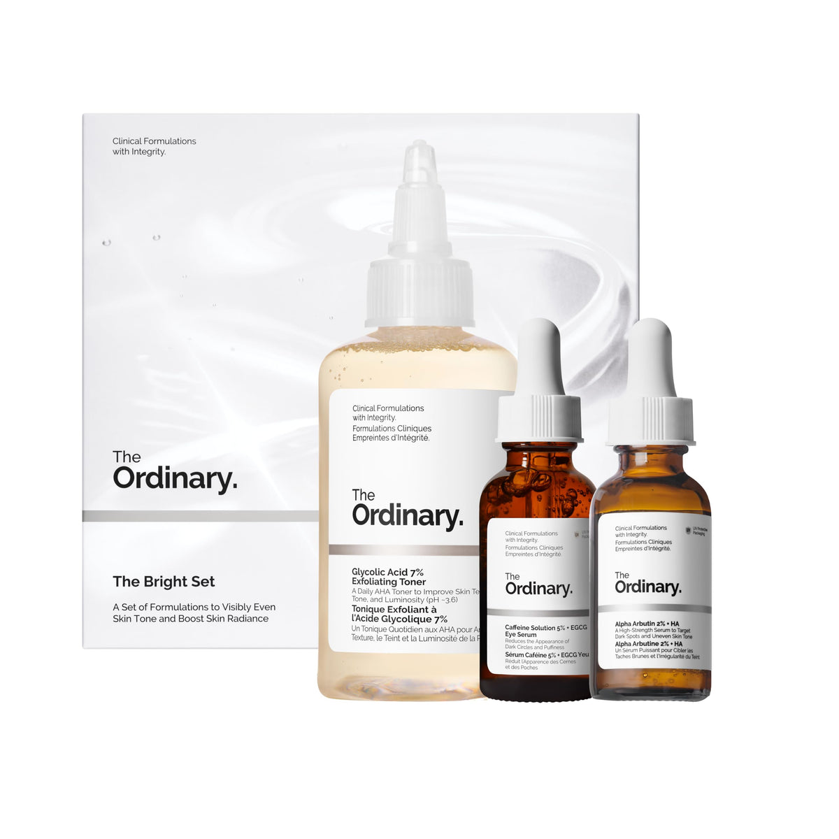 The Ordinary front packaging showing full brightening kit and benefits