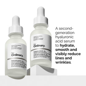 The Ordinary hyaluronic acid bottle close-up highlighting hydration boost