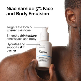 The Ordinary Niacinamide 5% Face & Body Emulsion front label showing treatment focus