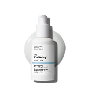 The Ordinary front packaging showing bottle and label, highlights easy application
