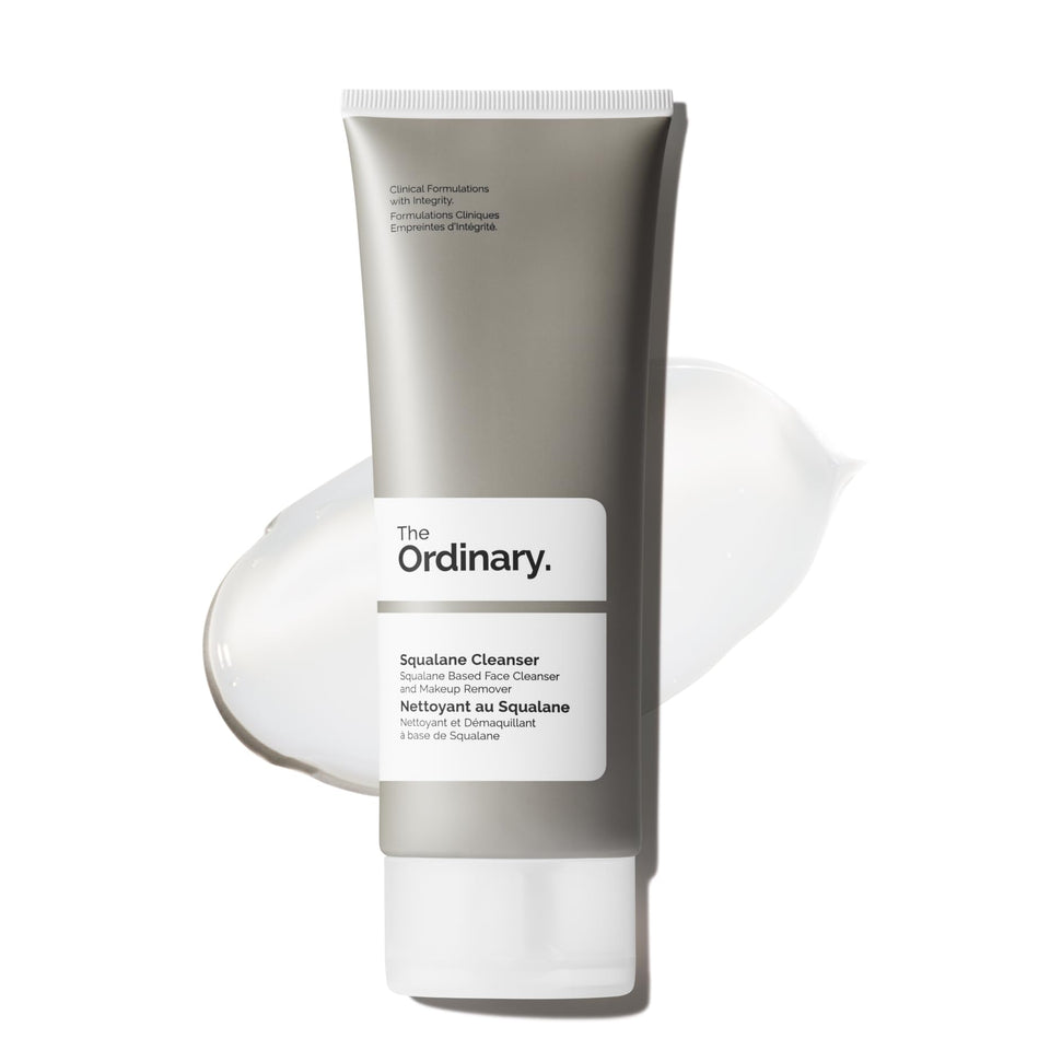 The Ordinary front packaging showing cleanser bottle and clear product benefits
