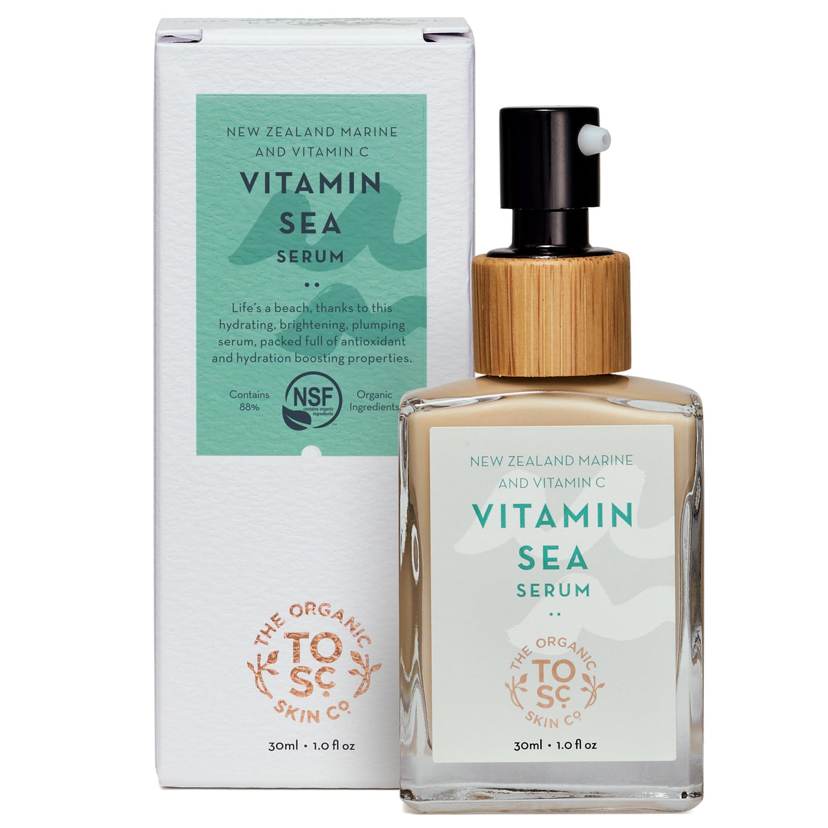 The Organic Skin Co. front bottle showing label and compact design, promotes confident use